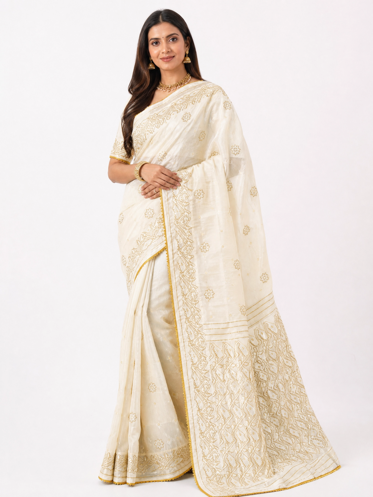 ✨ Premium Cutdana Jamdani Saree ✨- Tan -Design 03