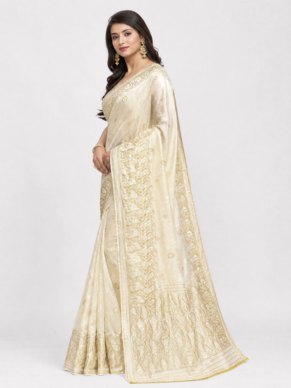 ✨ Premium Cutdana Jamdani Saree ✨- Tan -Design 03