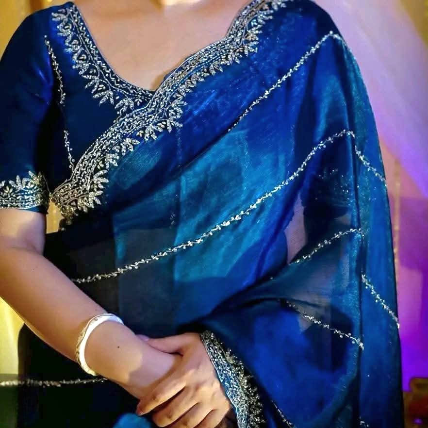 Zimmy Choo Saree with Handcrafted Full Cutdana Work and Matching Blouse Piece – Tumpi's Collection